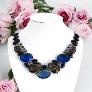 Purple Freshwater Pearl Blue Topaz Necklace Silver Stamped 925 Statement